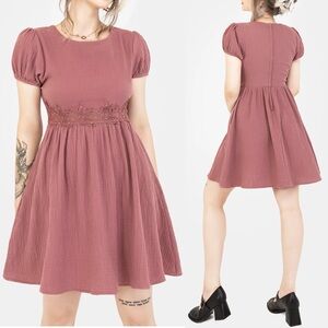 Disturbia Rosamoth Applique Trim Cotton
Mini Smock Dress Mauve Pink